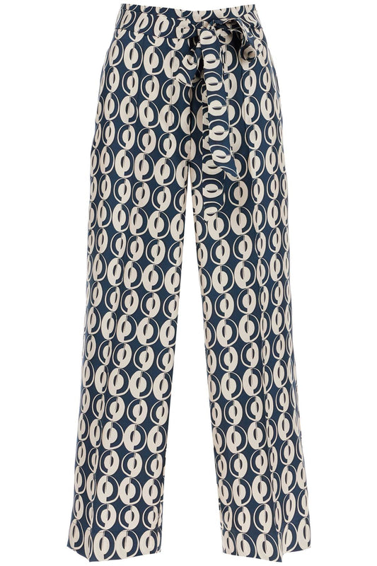 Timeb Cropped Pants In Printed Silk  - Blue