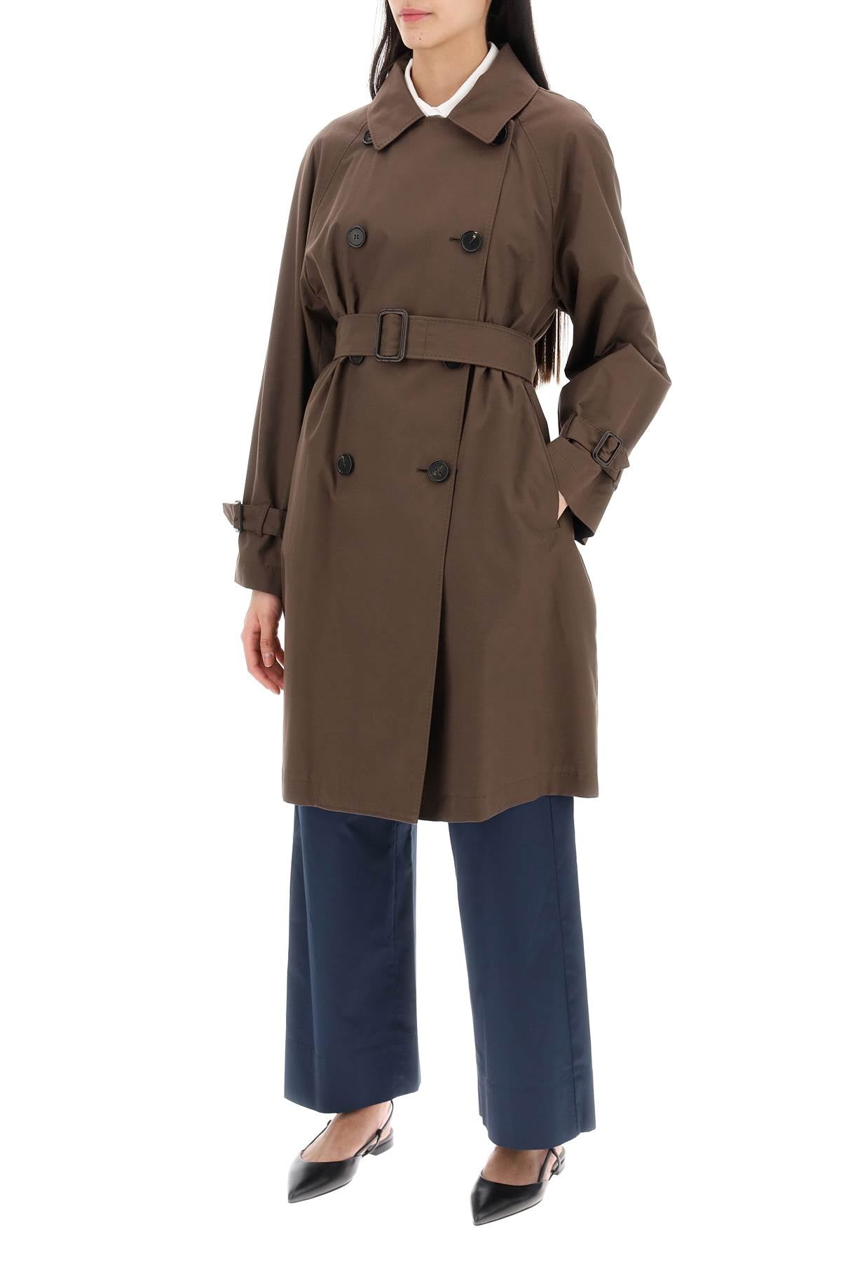 Double-breasted Midi Trench Coat  - Brown