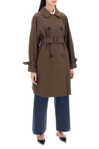 Double-breasted Midi Trench Coat  - Brown