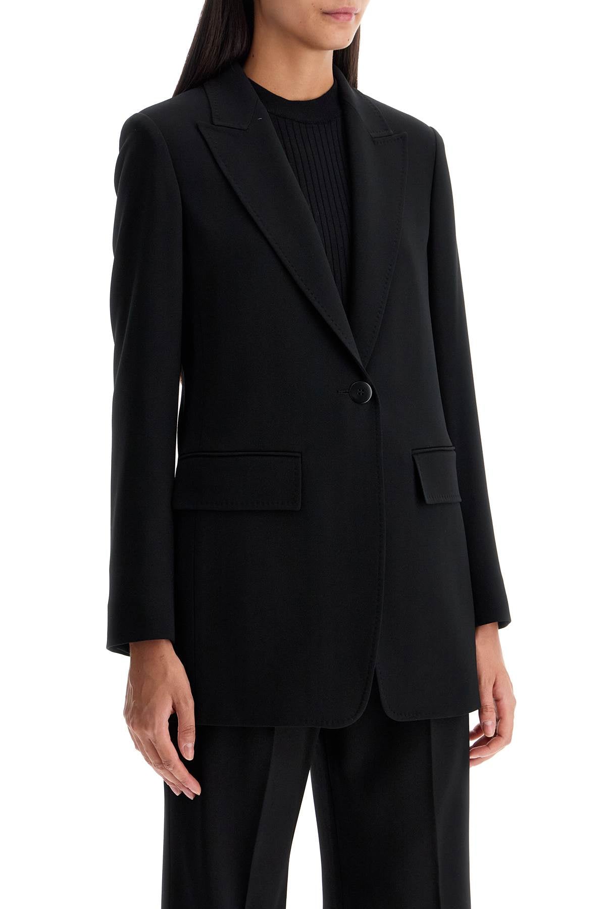 Wool Crepe Blazer With T  - Black