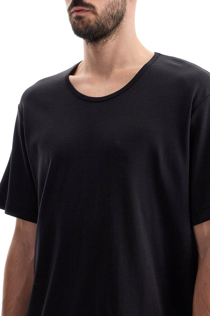 T-shirt With Wide Round Neck  - Black