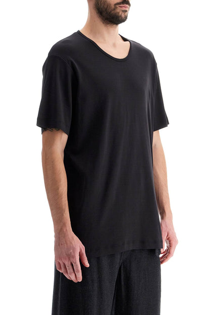 T-shirt With Wide Round Neck  - Black