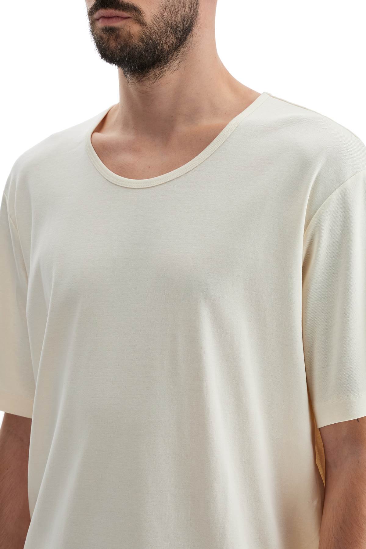 T-shirt With Wide Round Neck  - White