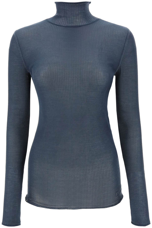 Seamless Silk Turtleneck Sweater  - Blue