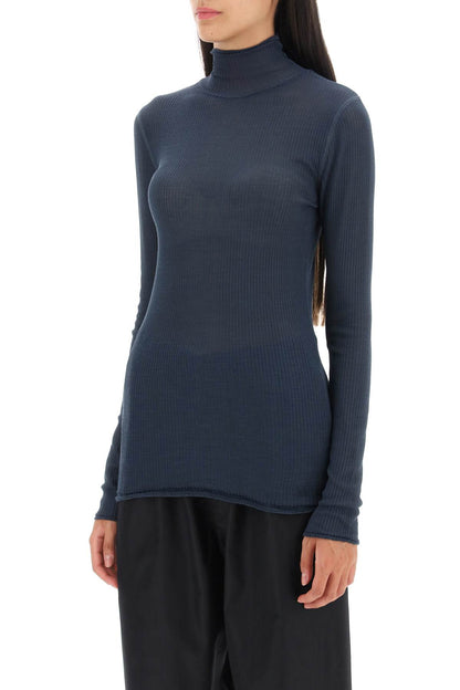 Seamless Silk Turtleneck Sweater  - Blue