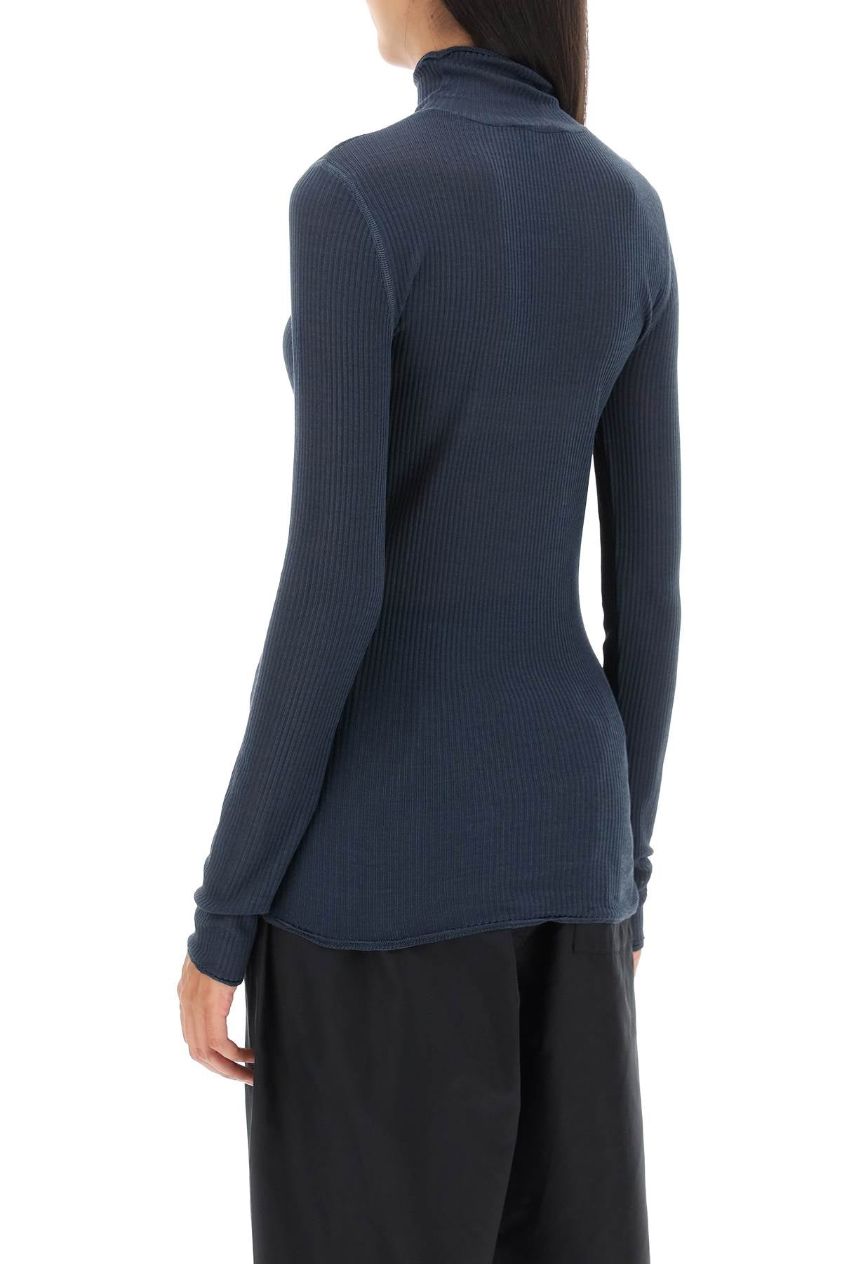 Seamless Silk Turtleneck Sweater  - Blue