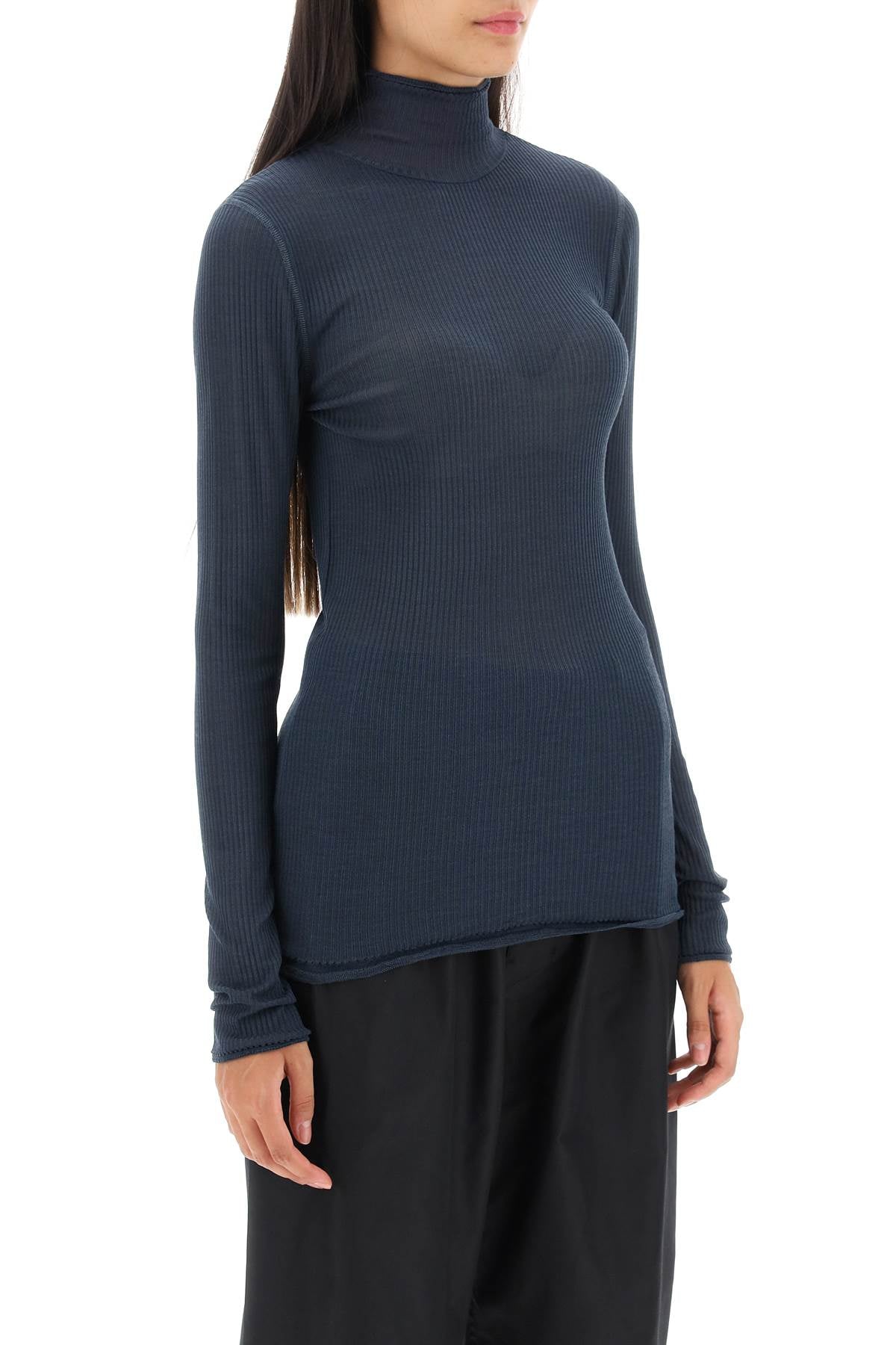 Seamless Silk Turtleneck Sweater  - Blue