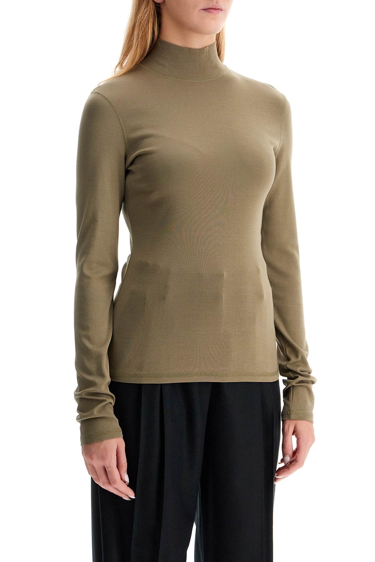 Lightweight Jersey Top With Turtle Neck  - Khaki