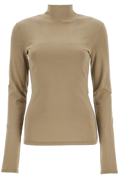 Lightweight Jersey Top With Turtle Neck  - Khaki