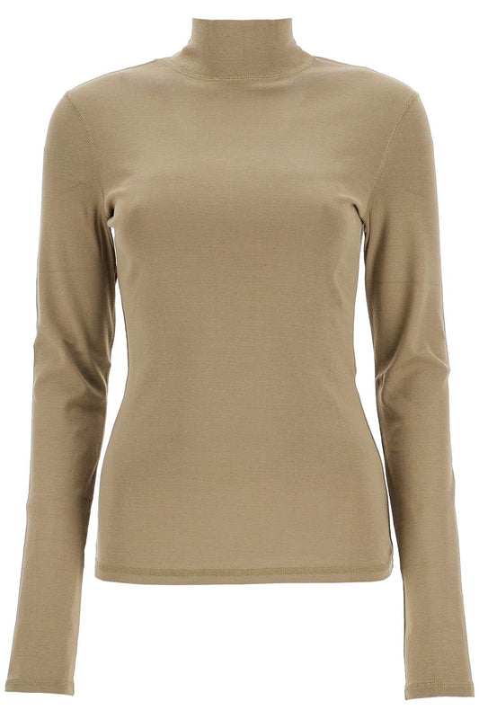 Lightweight Jersey Top With Turtle Neck  - Khaki