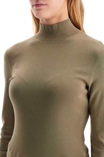 Lightweight Jersey Top With Turtle Neck  - Khaki