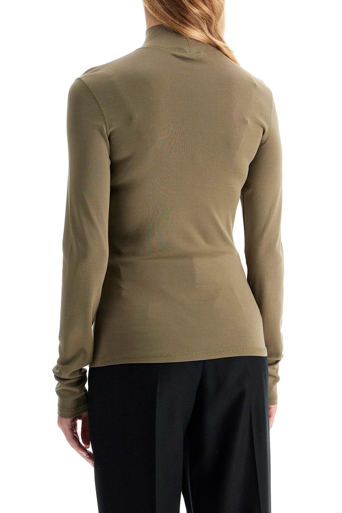 Lightweight Jersey Top With Turtle Neck  - Khaki