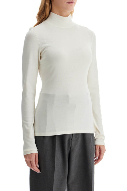 Lightweight Jersey Top With Turtle Neck  - White