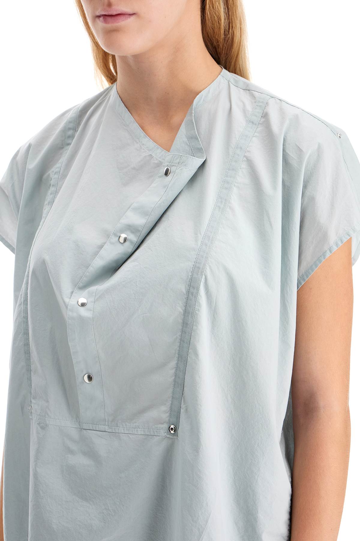 Blouse With Draped Neckline And  - Grey