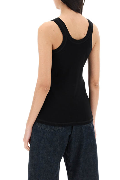 Ribbed Sleeveless Top With  - Black