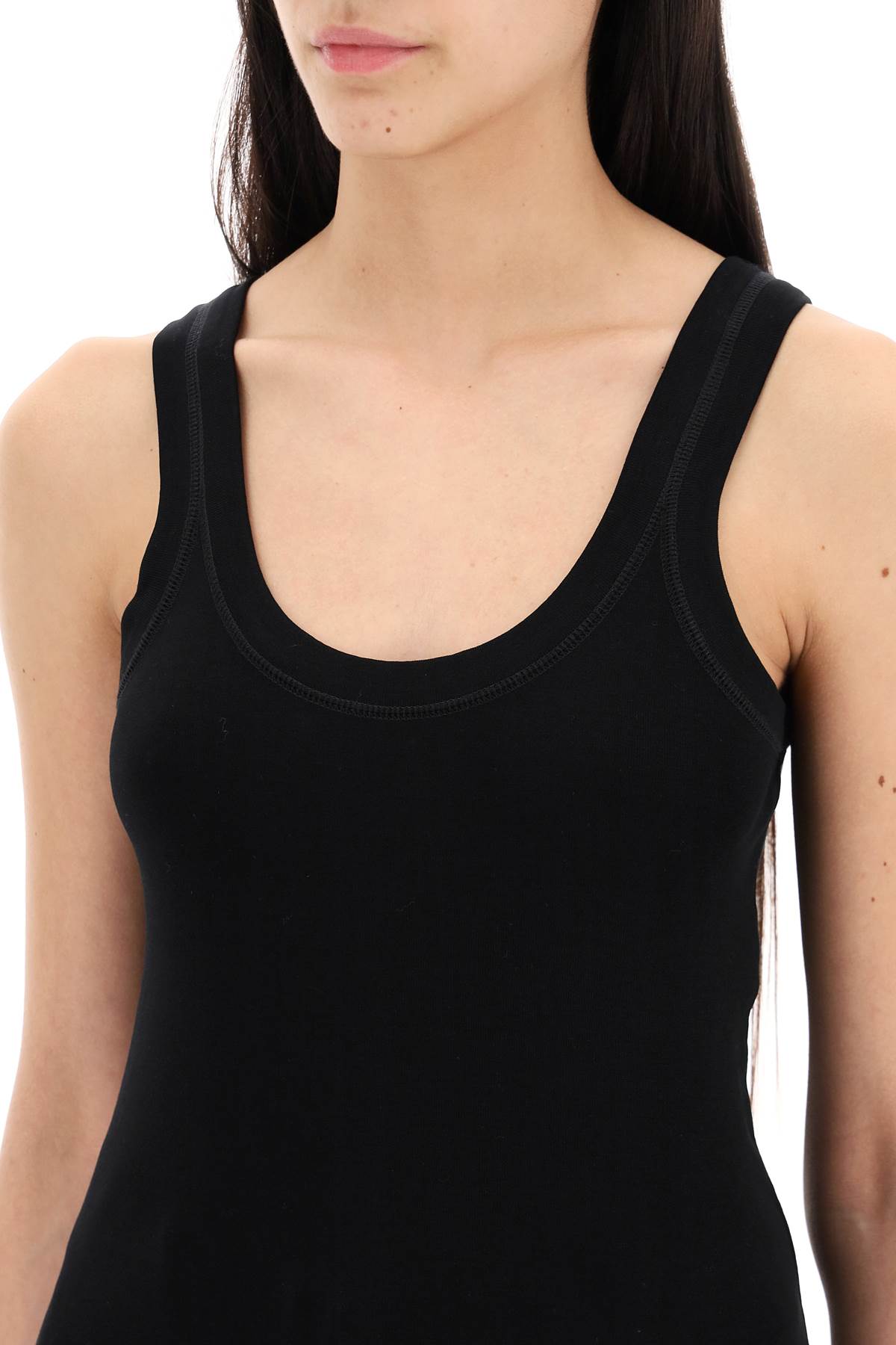 Ribbed Sleeveless Top With  - Black