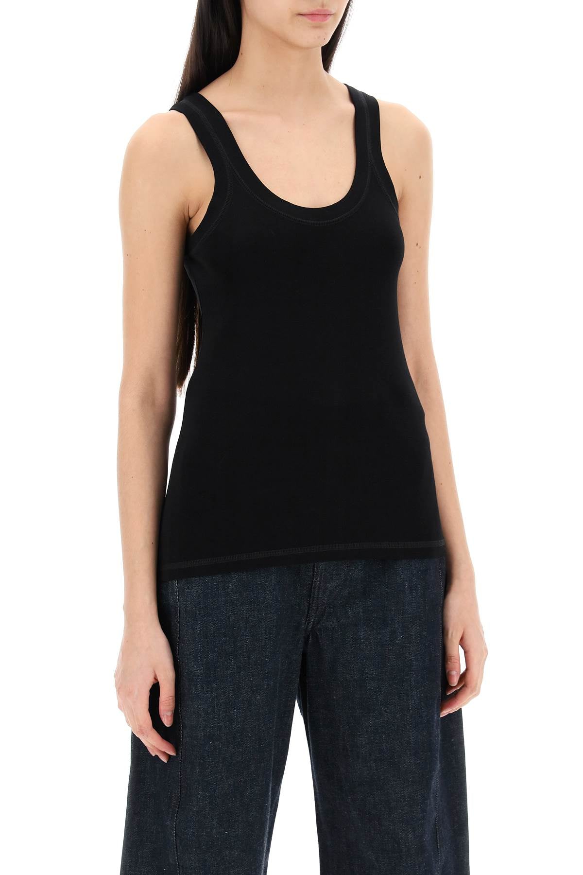 Ribbed Sleeveless Top With  - Black