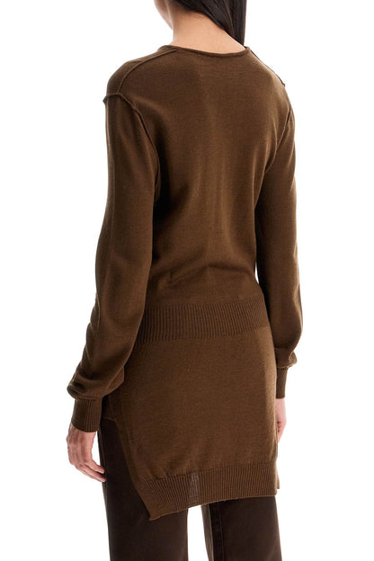 Knit Sweater With Tieable  - Brown