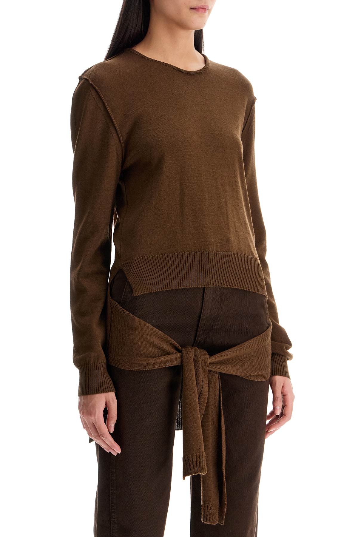 Knit Sweater With Tieable  - Brown