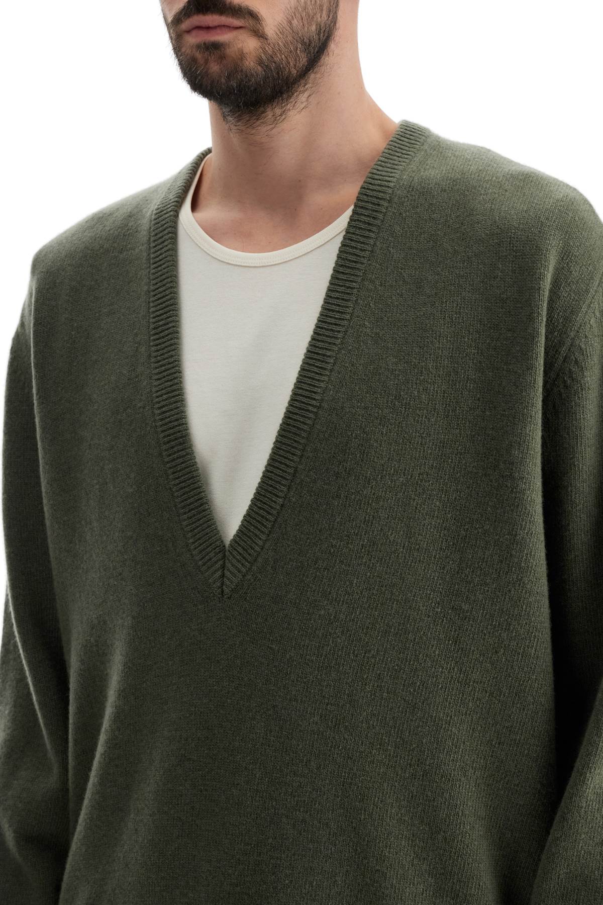 Deep V-neck Pullover Sweater  - Green