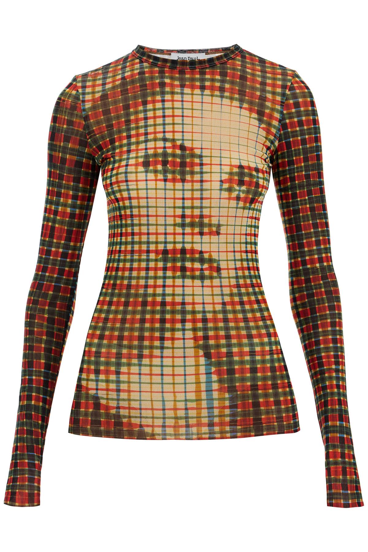 Mesh Tartan Face Top With Unique  - Multicolor