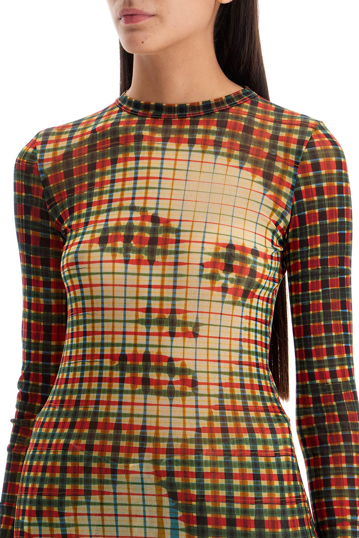 Mesh Tartan Face Top With Unique  - Multicolor