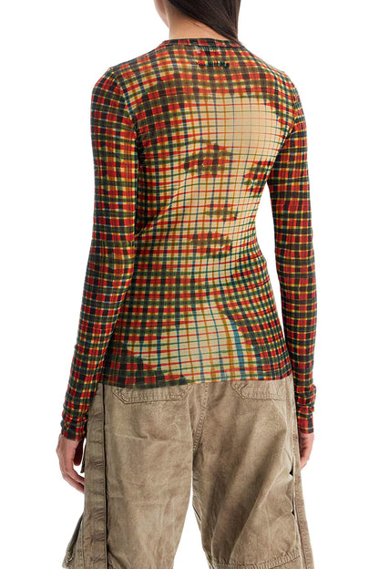 Mesh Tartan Face Top With Unique  - Multicolor