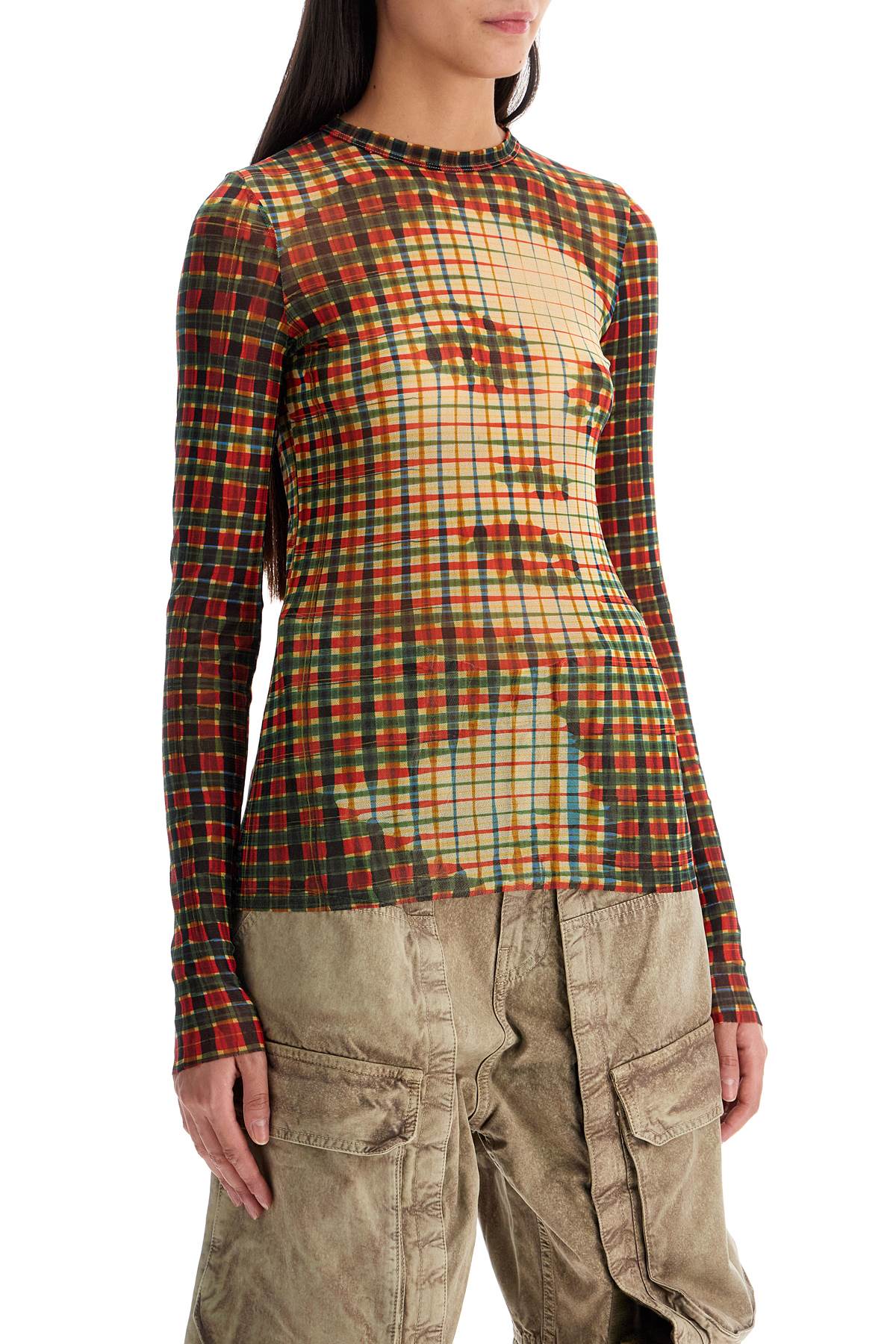 Mesh Tartan Face Top With Unique  - Multicolor