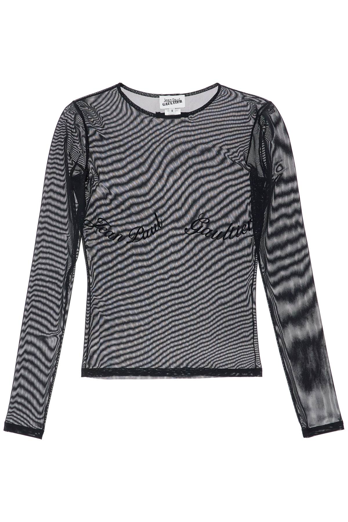 Top In Mesh Velluto Nero Logato  - Black