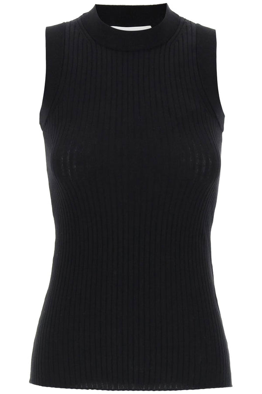 Sleeveless Ribbed Knit Top  - Black