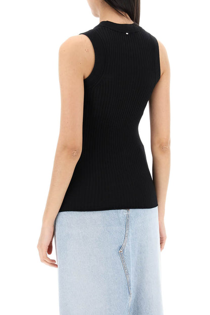 Sleeveless Ribbed Knit Top  - Black