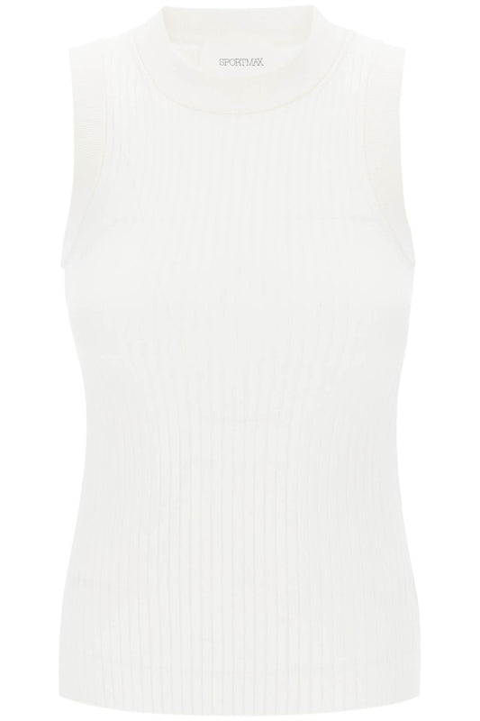 Sleeveless Ribbed Knit Top  - White