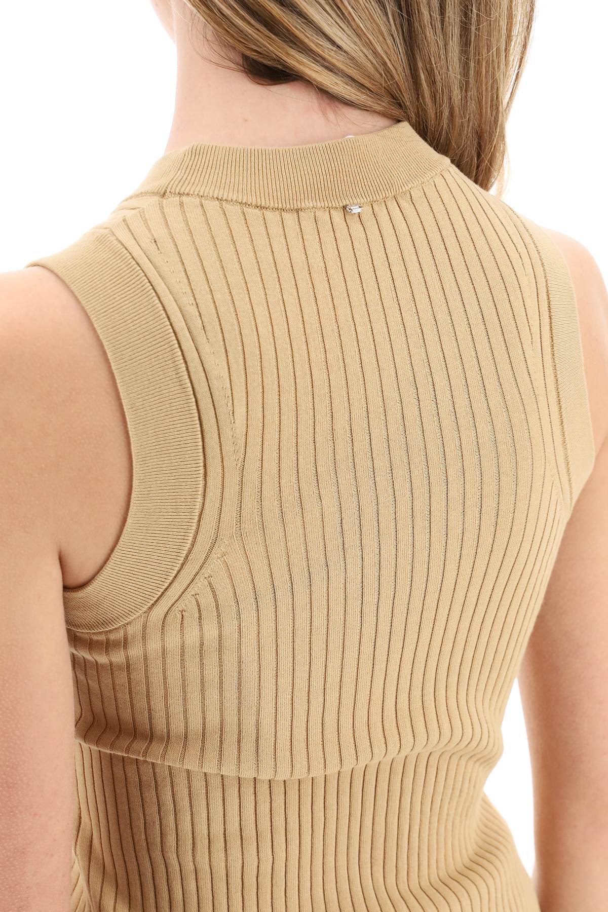 Sleeveless Ribbed Knit Top  - Beige