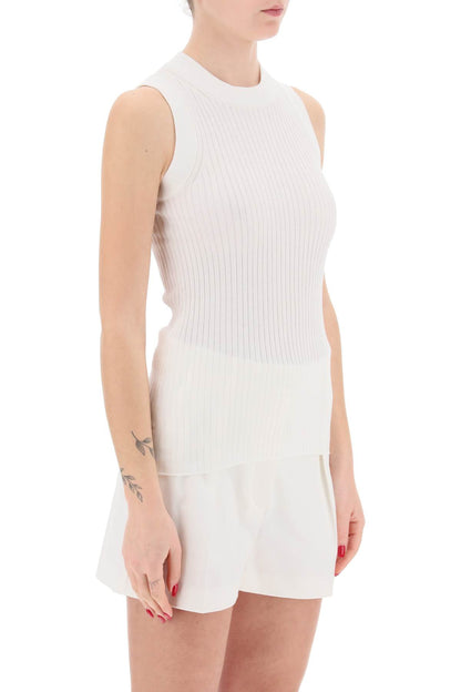 Sleeveless Ribbed Knit Top  - White