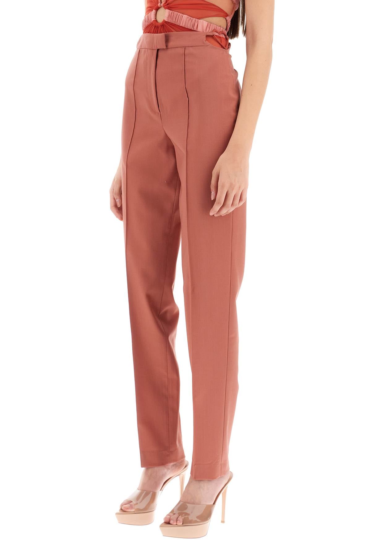 Cool Virgin Wool Pants With Heart-shaped Details  - Rosso