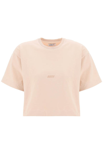 Boxy T-shirt With Debossed Logo  - Pink