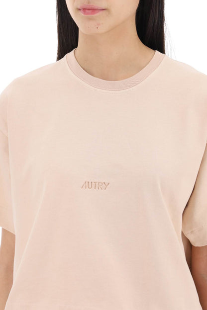 Boxy T-shirt With Debossed Logo  - Pink