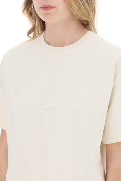 Boxy T-shirt With Debossed Logo  - White