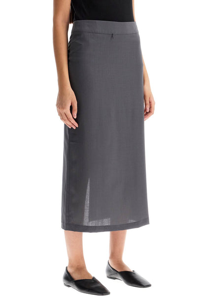 Midi Skirt With Zipper  - Grey