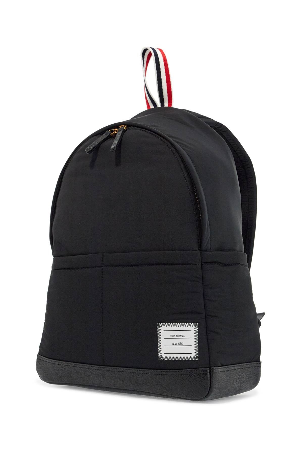 Black Multipocket Backpack In Polyester And Leather With Adjustable Straps  - Black