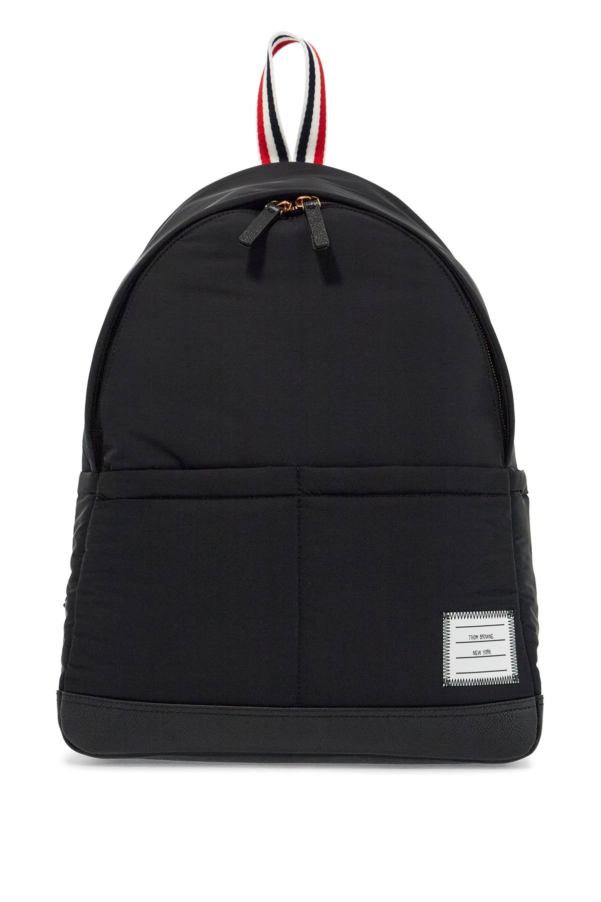 Black Multipocket Backpack In Polyester And Leather With Adjustable Straps  - Black