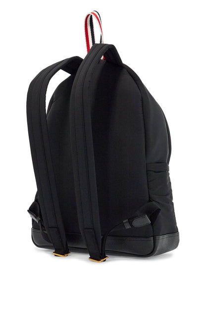 Black Multipocket Backpack In Polyester And Leather With Adjustable Straps  - Black