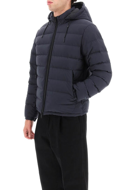 Short Hooded Down Jacket  - Blu