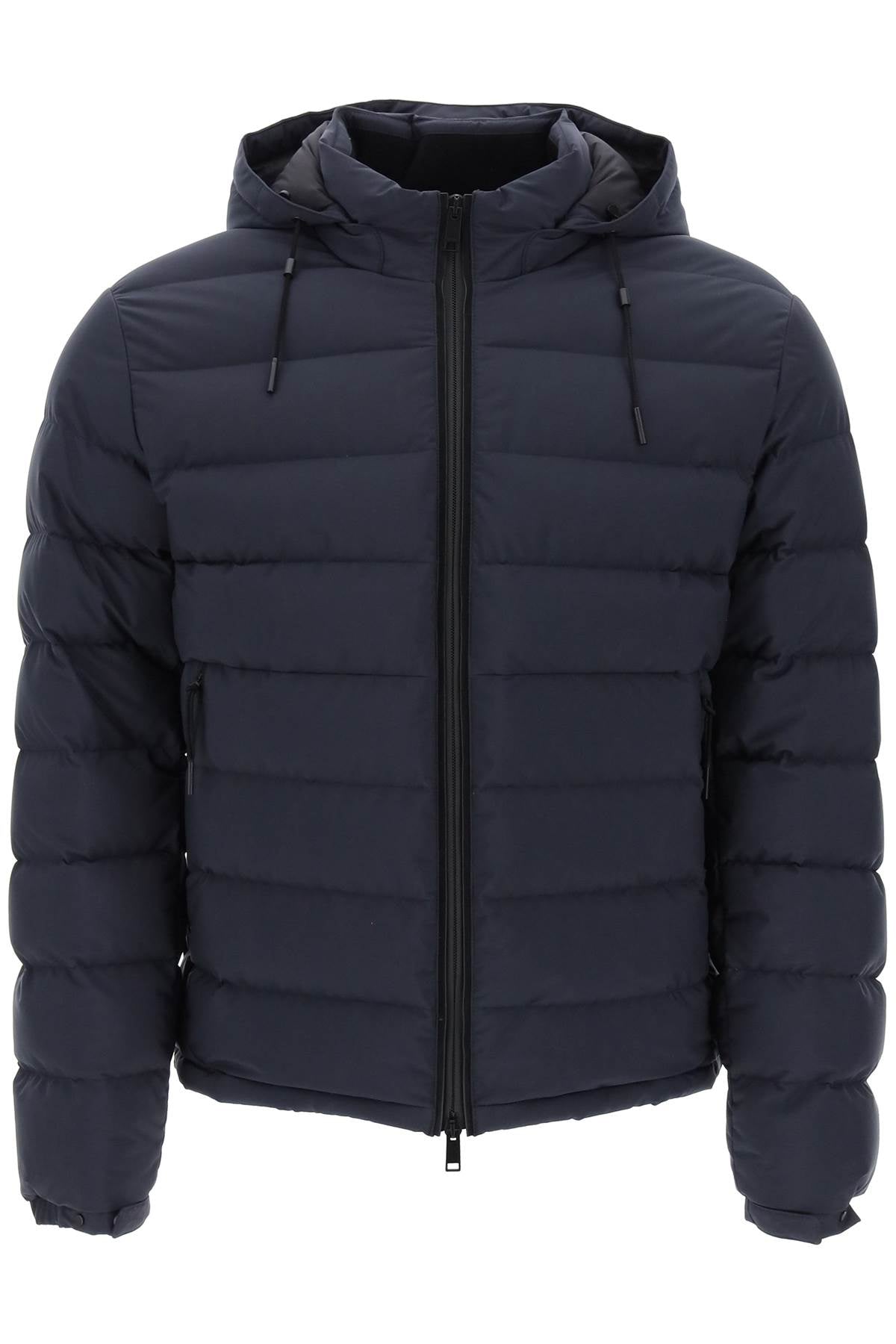 Short Hooded Down Jacket  - Blu