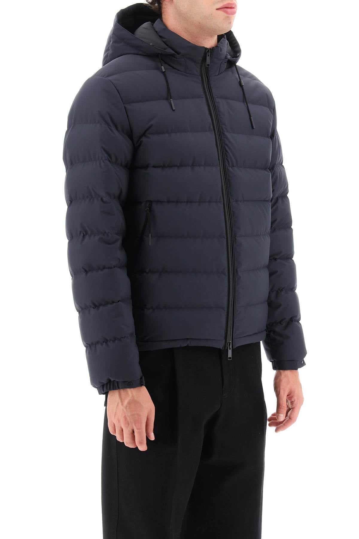 Short Hooded Down Jacket  - Blu