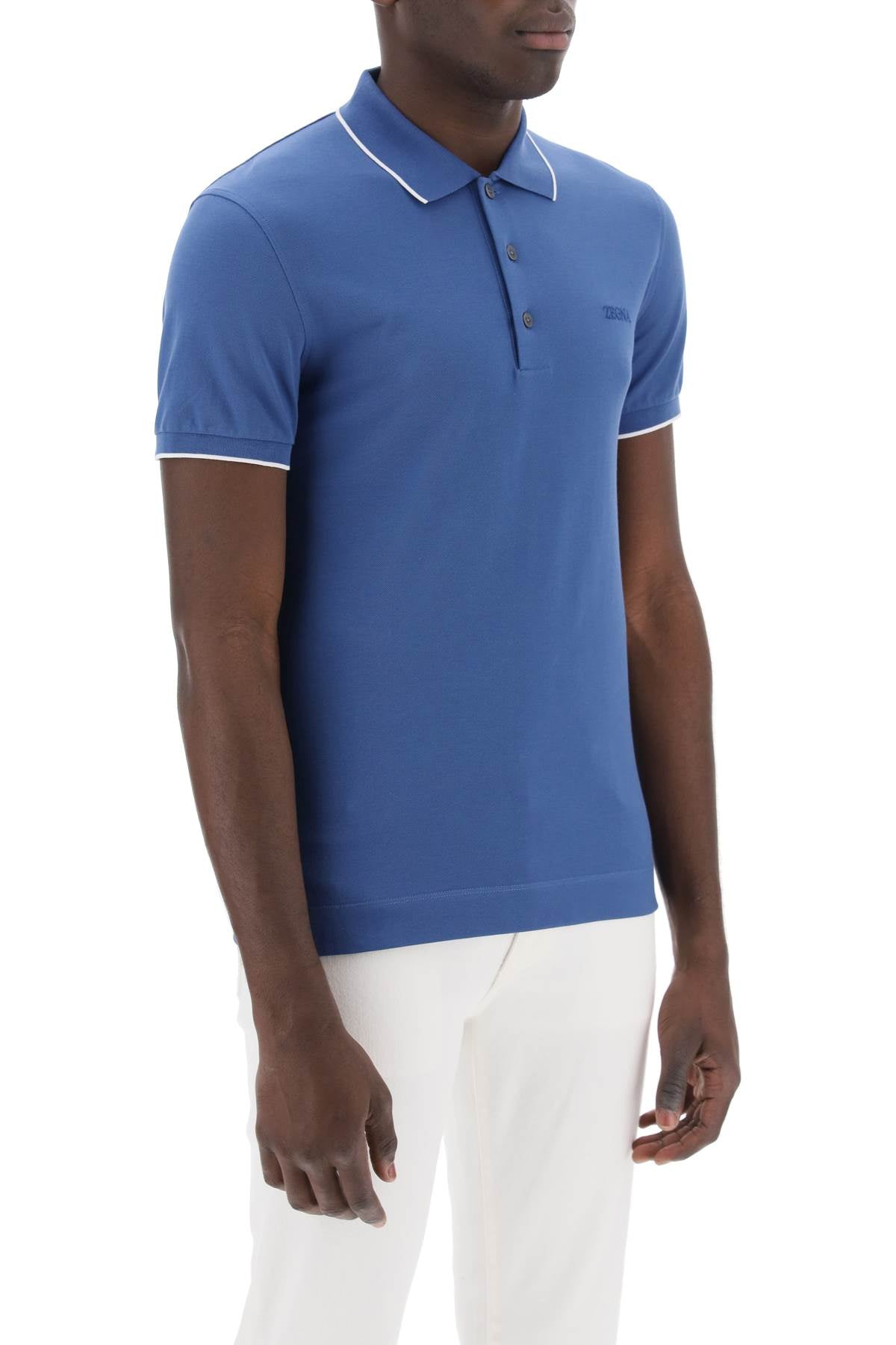 Slim Fit Polo Shirt In Stretch Cotton  - Blue