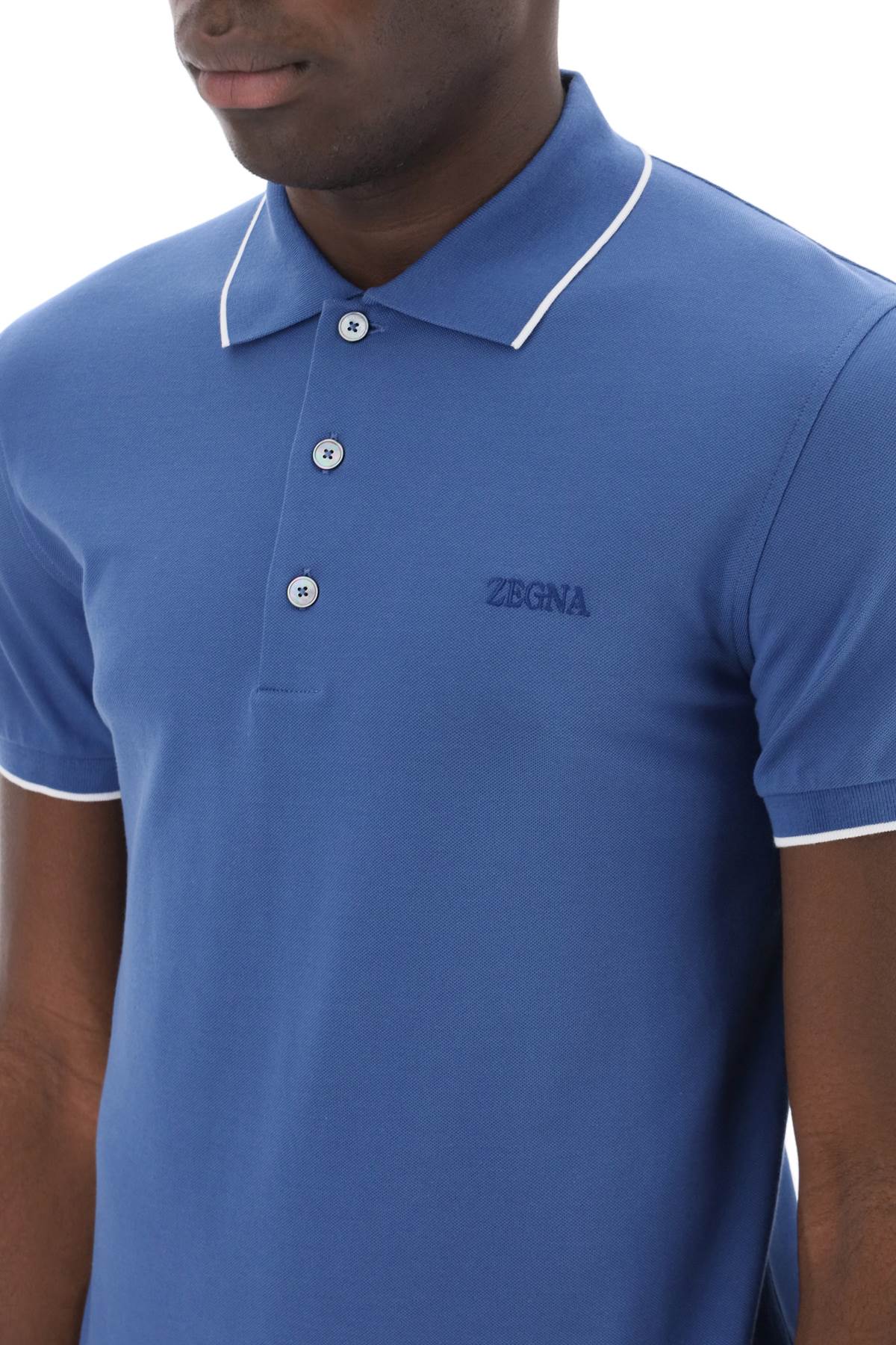 Slim Fit Polo Shirt In Stretch Cotton  - Blue