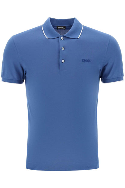 Slim Fit Polo Shirt In Stretch Cotton  - Blue