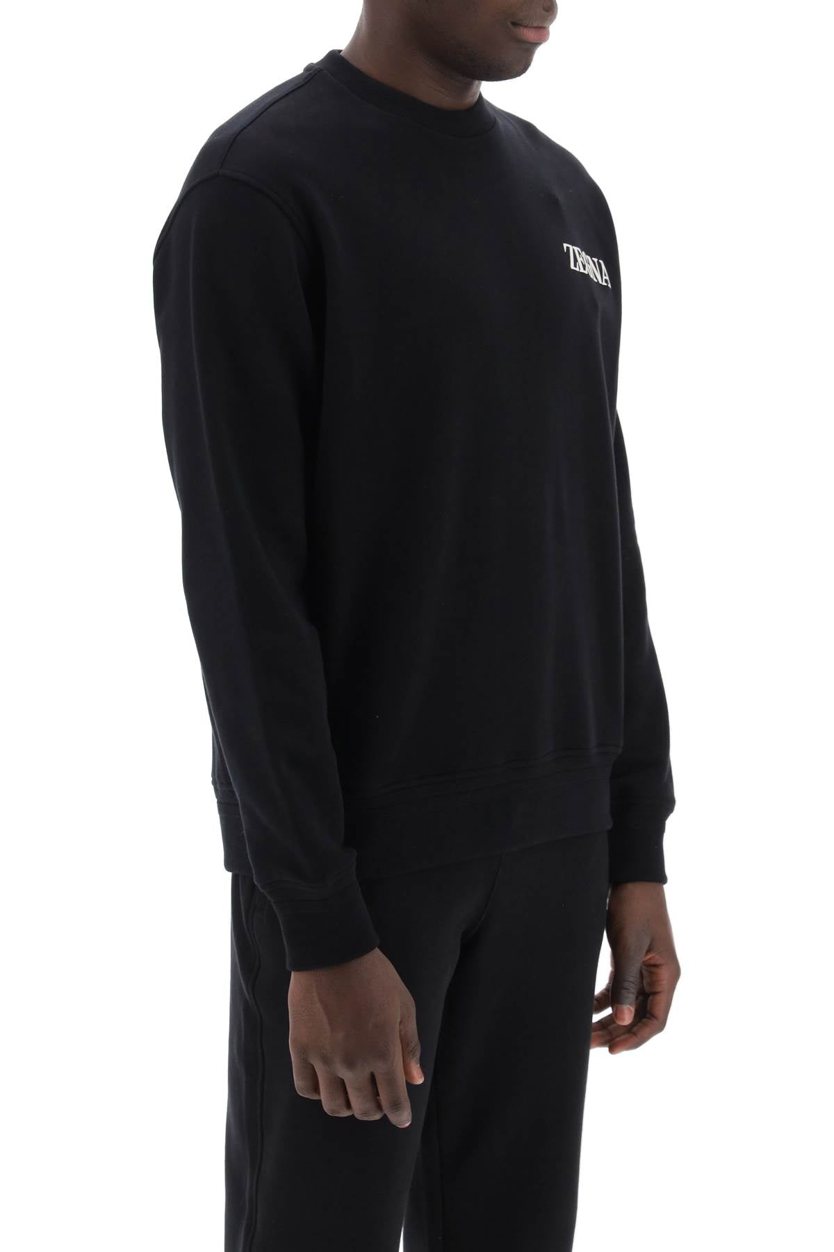 Crewneck Sweatshirt With Rubberized Logo  - Black