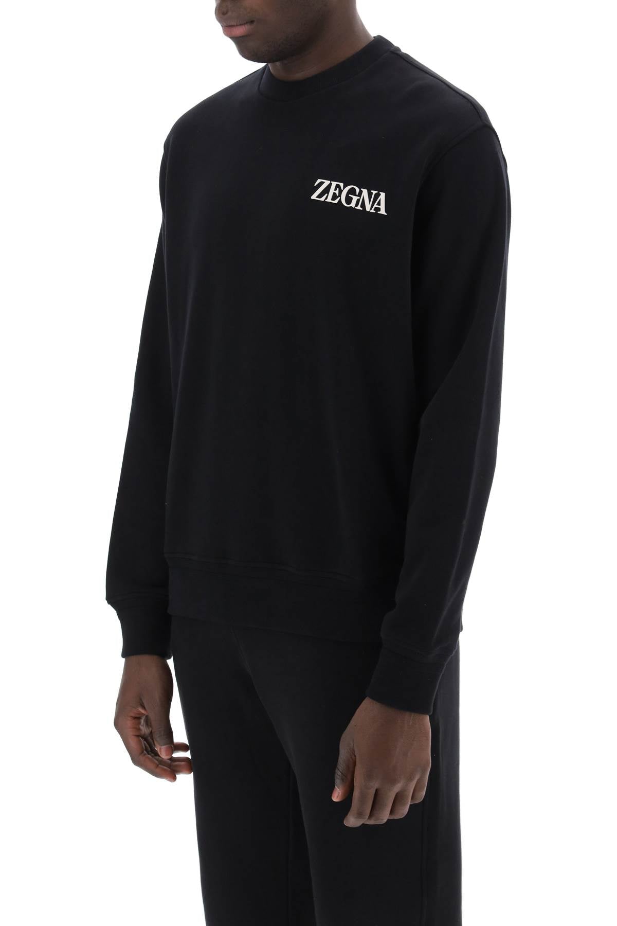 Crewneck Sweatshirt With Rubberized Logo  - Black